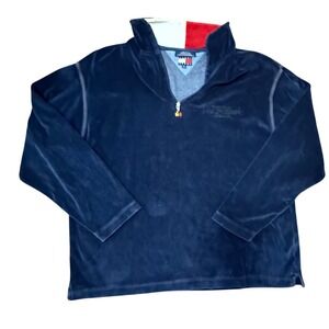 Tommy Hilfiger Jeans Velour Quarter Zip Pullover Sweatshirt Navy Blue XL